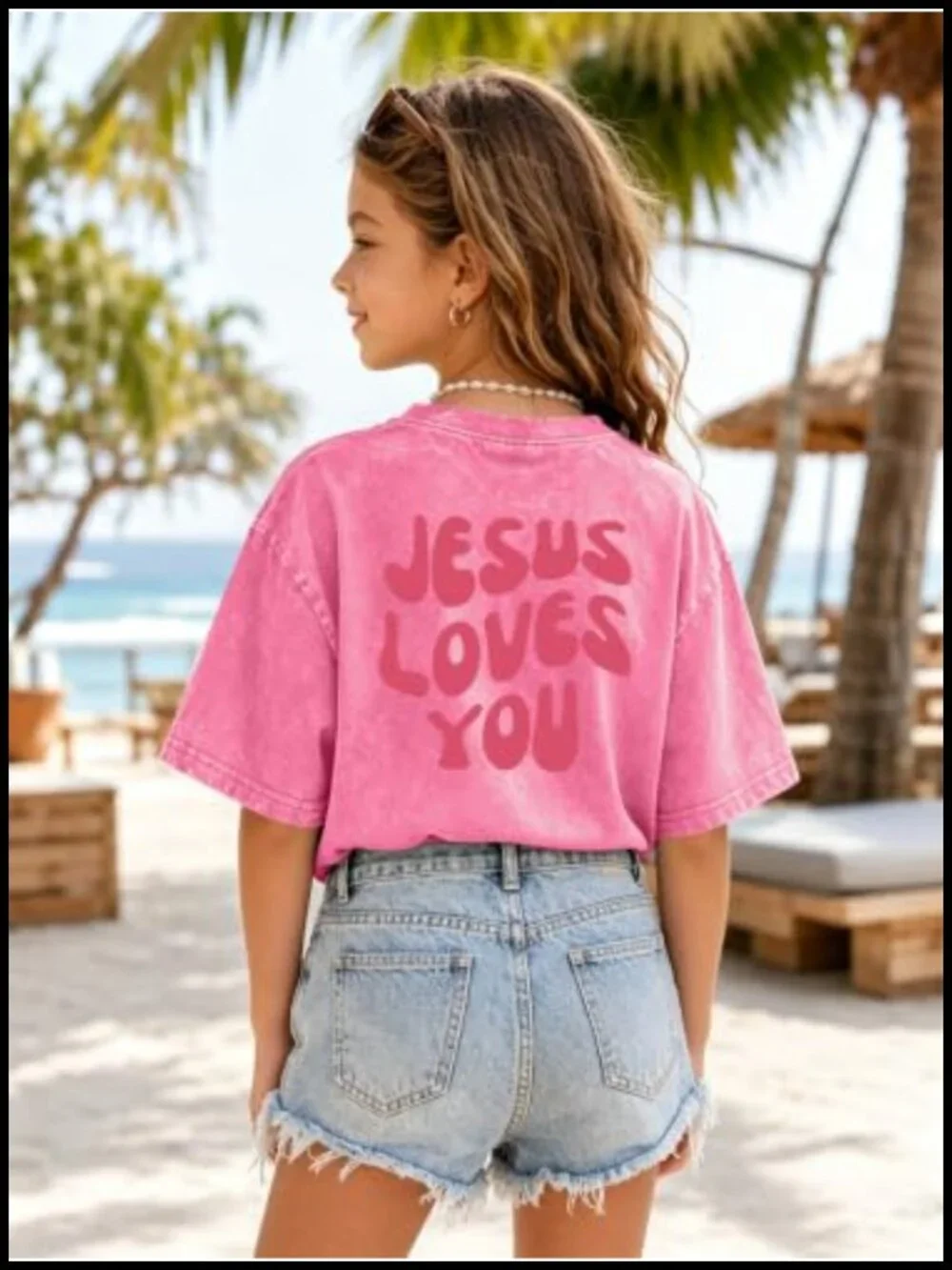 Girls Vintage Jesus Loves You Graphic Tee Christian Shirt